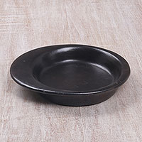 Ceramic serving plate, 'Island Heritage' - Black Terracotta Ceramic Snack Platter from Indonesia