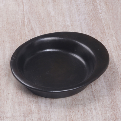 Plato de servir de cerámica - Fuente de aperitivos de cerámica de terracota negra de Indonesia