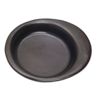 Ceramic serving plate, 'Island Heritage' - Black Terracotta Ceramic Snack Platter from Indonesia