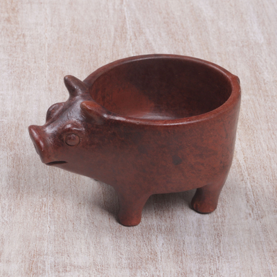 Ceramic catchall, 'Portly Pig' - Terracotta Ceramic Catchall in the Form of a Playful Pig