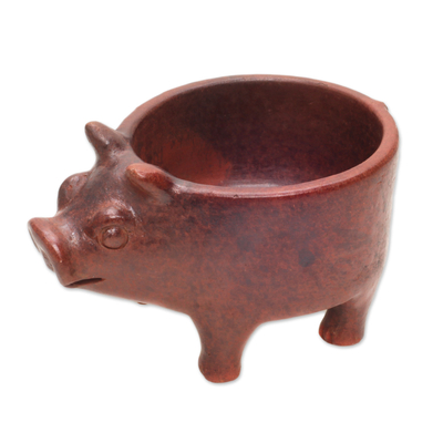 Terracotta Ceramic Catchall in the Form of a Playful Pig