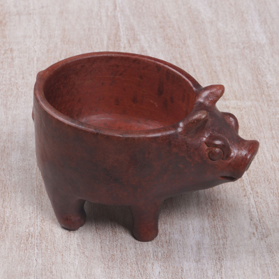 Keramischer Auffangbehälter, 'Portly Pig' - Terrakotta-Keramik-Auffangschale in Form eines verspielten Schweins