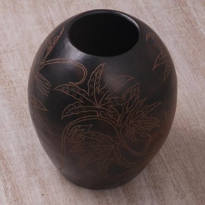 Florero decorativo de terracota - Jarrón de terracota grabado con motivo de coco decorativo hecho a mano