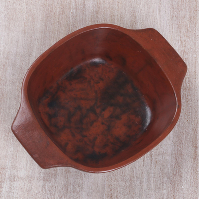 Ceramic serving bowl, 'Antique Mataram' - Red Ceramic Serving Bowl from Indonesia