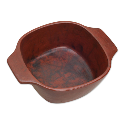 Ceramic serving bowl, 'Antique Mataram' - Red Ceramic Serving Bowl from Indonesia