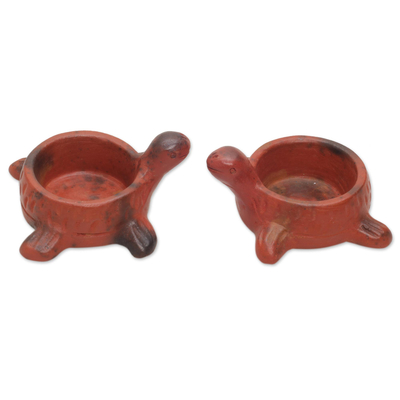 Terracotta Tealight Candle Holders in Turtle Shapes (Pair)