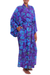 Batik rayon robe, 'Daydream in Violet' - Purple Blue Batik Print Long Sleeved Rayon Robe with Belt (image 2a) thumbail