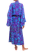 Batik rayon robe, 'Daydream in Violet' - Purple Blue Batik Print Long Sleeved Rayon Robe with Belt (image 2c) thumbail