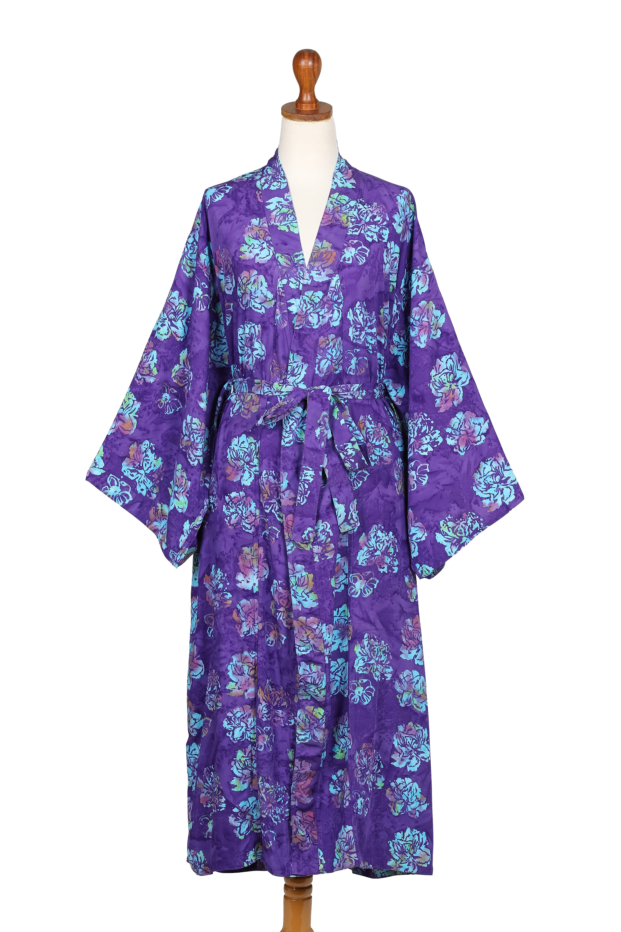 UNICEF Market | Purple Blue Batik Print Long Sleeved Rayon Robe with ...