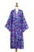 Batik rayon robe, 'Daydream in Violet' - Purple Blue Batik Print Long Sleeved Rayon Robe with Belt (image 2d) thumbail