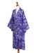 Batik-Robe aus Viskose - Lila-blauer Batik-Druck, langärmelige Viskose-Robe mit Gürtel