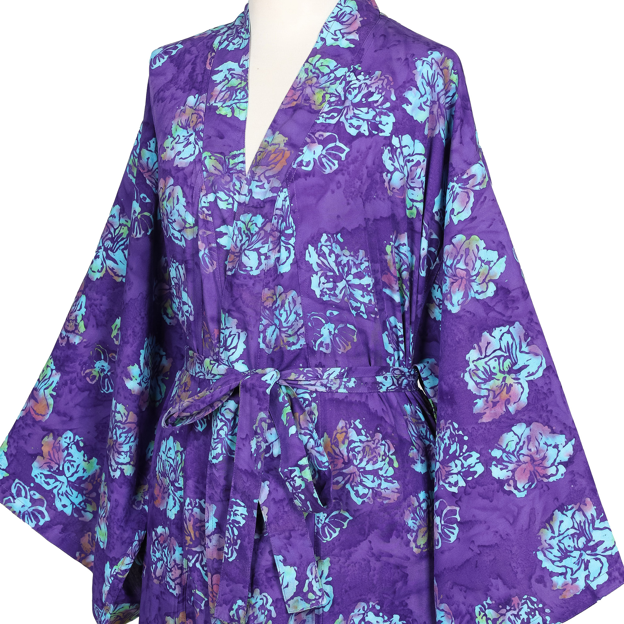UNICEF Market | Purple Blue Batik Print Long Sleeved Rayon Robe with ...