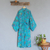Batik rayon robe, 'Ocean Eden' - Turquoise Batik Long Sleeved Rayon Robe with Belt thumbail
