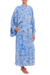 Batik rayon robe, 'Ubud Grove' - Green and Blue Batik Print Long Sleeved Rayon Robe with Belt thumbail