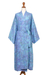Batik rayon robe, 'Ubud Grove' - Green and Blue Batik Print Long Sleeved Rayon Robe with Belt (image 2g) thumbail