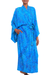 Batik rayon robe, 'Floral Breeze' - Blue and Green Batik Print Long Sleeved Rayon Robe with Belt (image 2b) thumbail