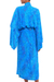 Batik rayon robe, 'Floral Breeze' - Blue and Green Batik Print Long Sleeved Rayon Robe with Belt (image 2c) thumbail