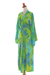 Rayon batik robe, 'Leafy Haven' - Blue and Green Rayon Batik Leafy Garden Long Sleeved Robe (image 2e) thumbail