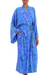 Batik rayon robe, 'Mystery Grove' - Blue and Green Batik Leaf Long Sleeved Rayon Robe with Belt