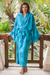 Rayon batik robe, 'Daylight Eden' - Blue and Green Rayon Morning Garden Batik Long Sleeved Robe (image 2) thumbail