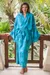 Rayon batik robe, 'Daylight Eden' - Blue and Green Rayon Morning Garden Batik Long Sleeved Robe (image 2) thumbail