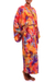 Batik rayon robe, 'Sunset Grove' - Red Orange Batik Print Long Sleeved Rayon Robe with Belt