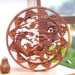 Wood relief panel, 'Battle of Legends' - Balinese Dragon and Garuda Suar Wood Wall Relief Panel