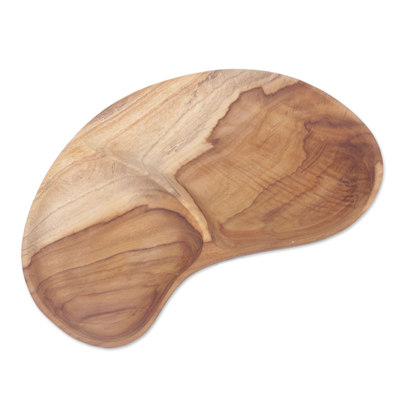 Teak wood platter, 'Natural Bean' - Hand Carved Javanese Teak Wood Appetizer Platter