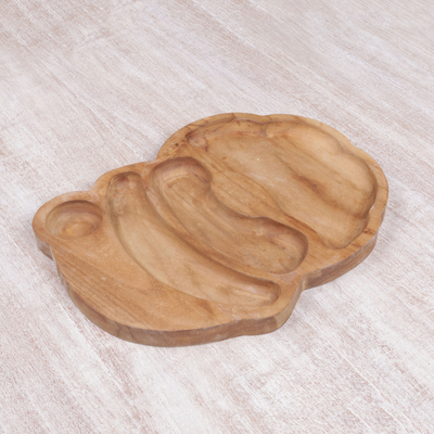 Teak wood appetizer platter, 'Natural Bounty' - Handmade Teak Wood Appetizer Platter from Java