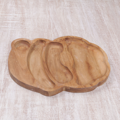 Teak wood appetizer platter, 'Natural Bounty' - Handmade Teak Wood Appetizer Platter from Java