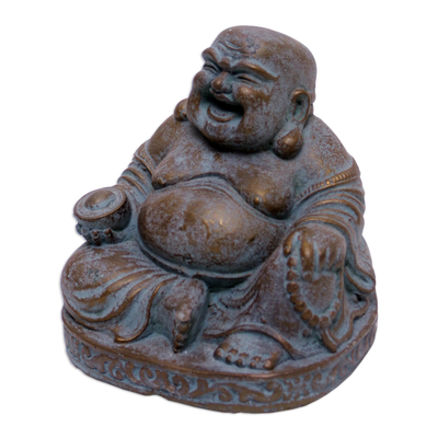 Escultura de piedra fundida, 'Buda alegre' - Escultura de piedra fundida de Buda risueño artesanal