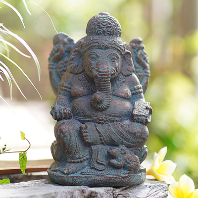 Estatuilla de piedra fundida - Estatuilla de piedra fundida hecha a mano de la deidad hindú Ganesha