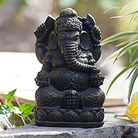 Escultura de piedra fundida, 'El Señor de la Fortuna' - Escultura de piedra fundida artesanal de Lord Ganesha