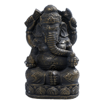 Cast stone sculpture, 'Lord of Fortune' - Artisan Crafted Lord Ganesha Cast Stone Sculpture