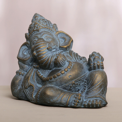 Cast stone sculpture, 'Tranquil Ganesha' - Cast Stone Tranquil Ganesha Antique Finish Sculpture