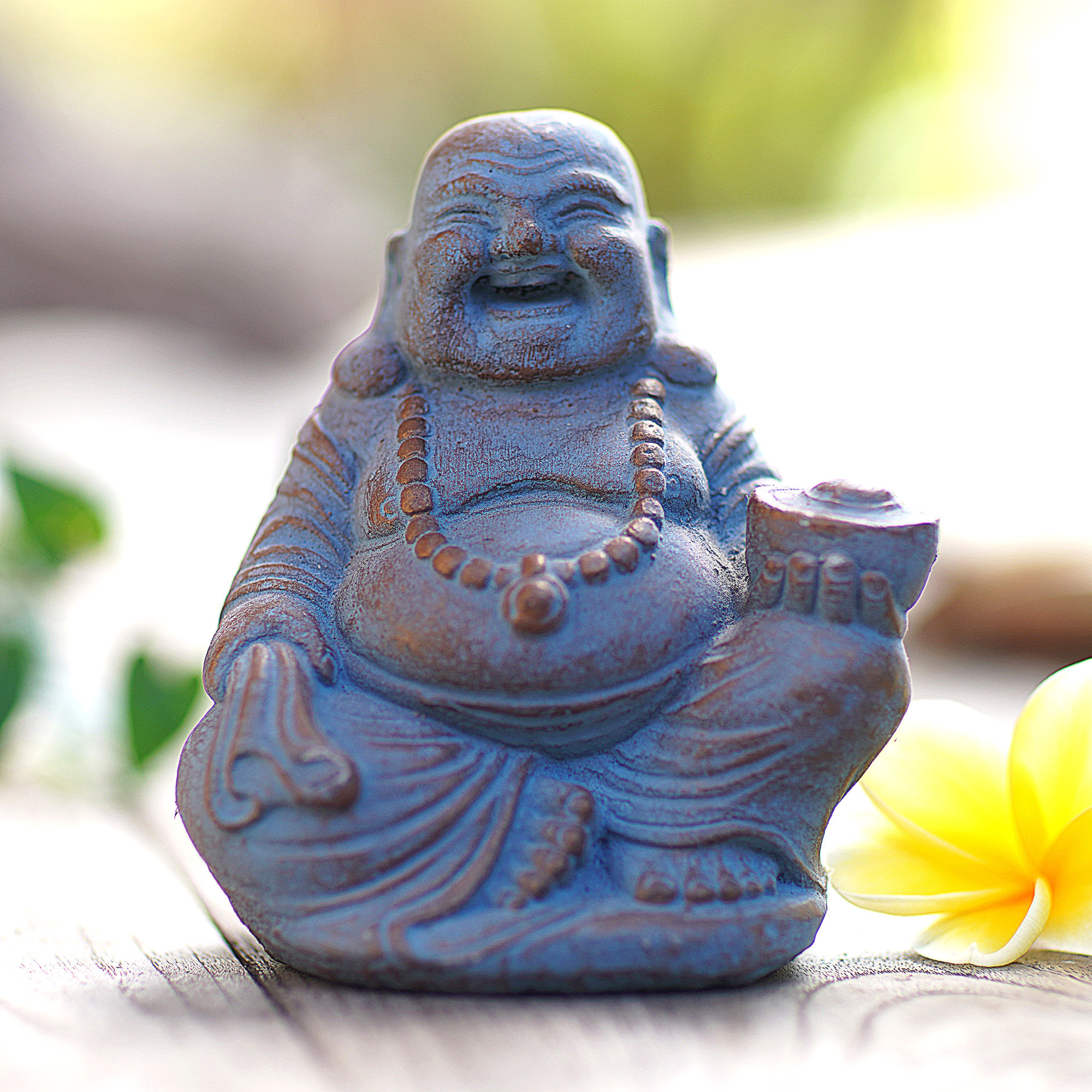 Hand Made Cast Stone Statuette of Laughing Buddha Happy Buddha NOVICA