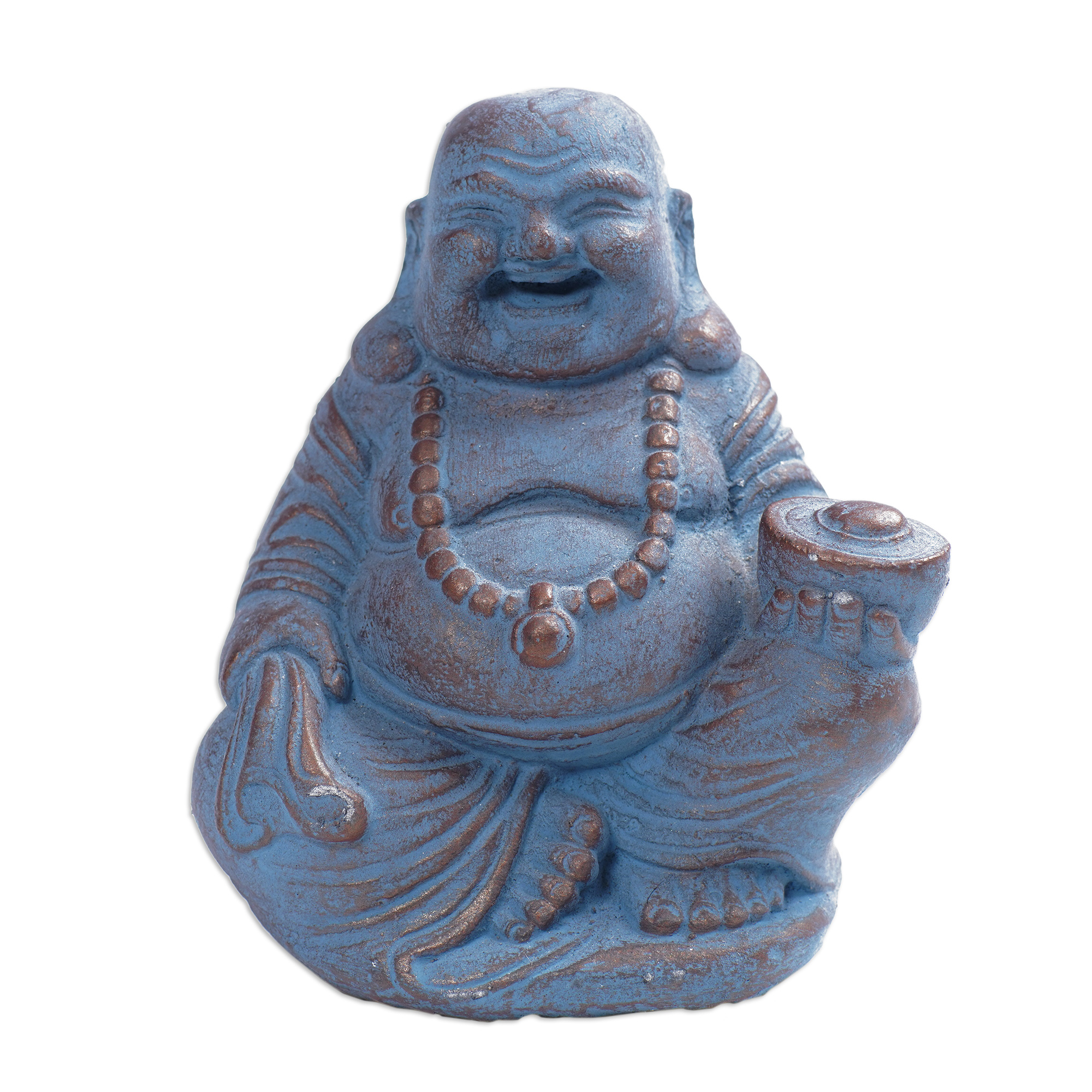 Hand Made Cast Stone Statuette of Laughing Buddha - Happy Buddha | NOVICA