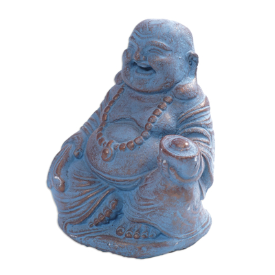 Statuette aus Kunststein - Handgefertigte Steingussstatuette des lachenden Buddhas