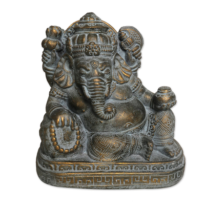 Skulptur aus Kunststein - Ruhende Ganesha-Skulptur aus Steinguss in antiker Bronze