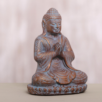 escultura de piedra fundida - Escultura de piedra fundida de Buda meditando con acabado antiguo.