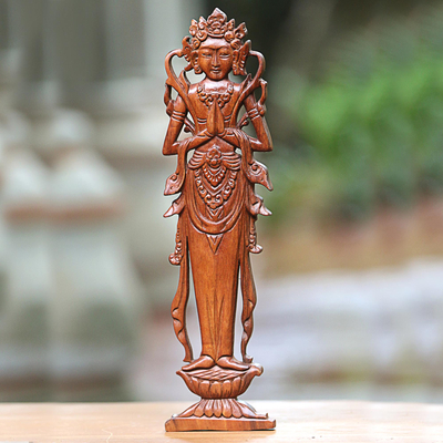 Wood relief panel, 'Lakshmi Goddess' - Hand Carved Hindu Goddess Wood Wall Relief Panel from Bali