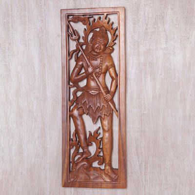 Panel de alivio de pared de madera - Panel de alivio de pared de madera de Shiva hindú tallado a mano de Bali