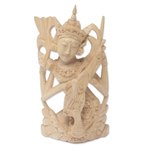 Wood statuette, 'Divine Knowledge' - Hand Carved Balinese Crocodile Wood Hindu Goddess Statuette