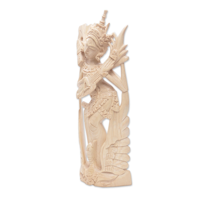 Wood statuette, 'Saraswati Song' - Hand Carved Saraswati Crocodile Wood Statuette Indonesia