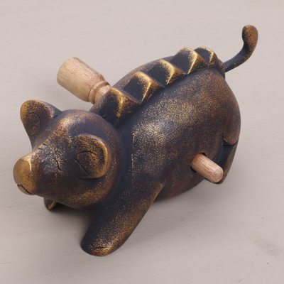 Wood percussion instrument, 'Musical Pig' - Hand Carved Wood Pig Percussion Instrument from Bali