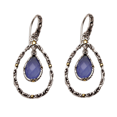 Chalcedony and Sterling Silver Gold Accented Dangle Earrings