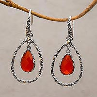Gold accented chalcedony dangle earrings, 'Eternity Dew in Orange' - Chalcedony and Sterling Silver Gold Accented Dangle Earrings