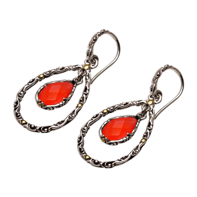 Gold accented chalcedony dangle earrings, 'Eternity Dew in Orange' - Chalcedony and Sterling Silver Gold Accented Dangle Earrings