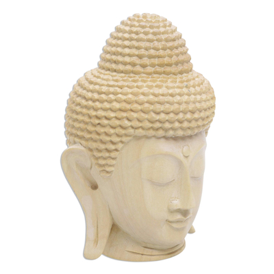 estatuilla de madera - Estatuilla de cabeza de Buda de madera de cocodrilo balinés hecha a mano