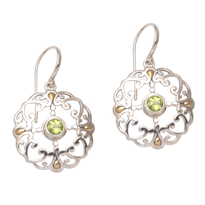 Peridot Sterling Silver Dangle Earrings with 18k Gold Accent
